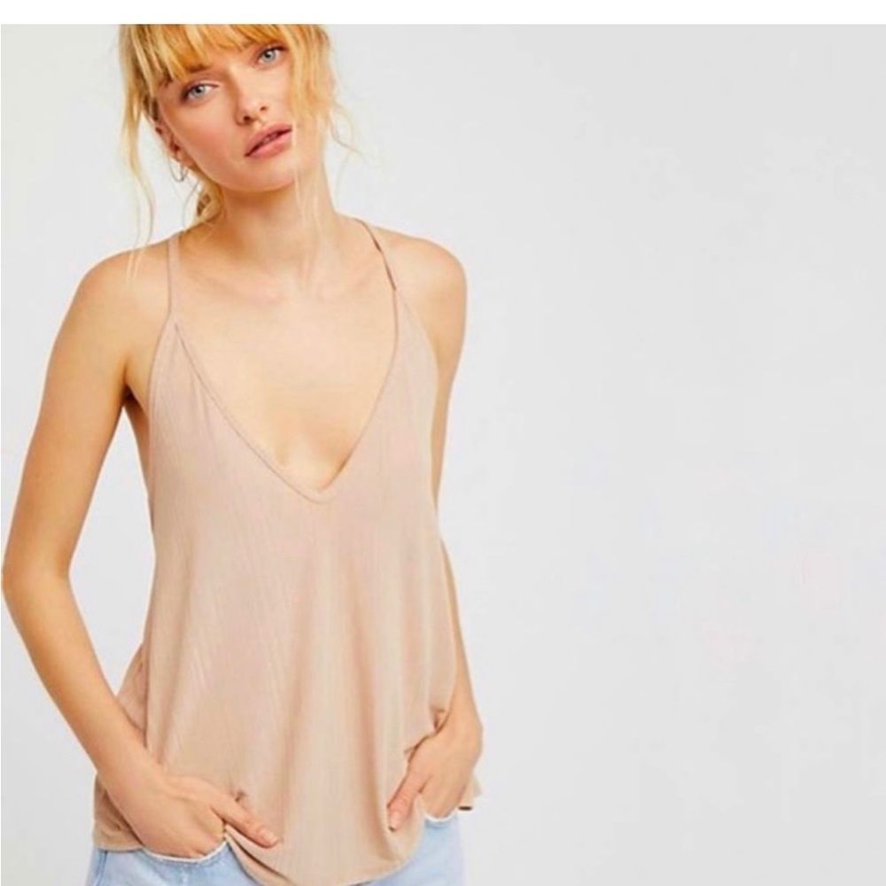Free People Intimately Slinky Slinky Racerback Ribbed V-Neck Tank Top/Cami